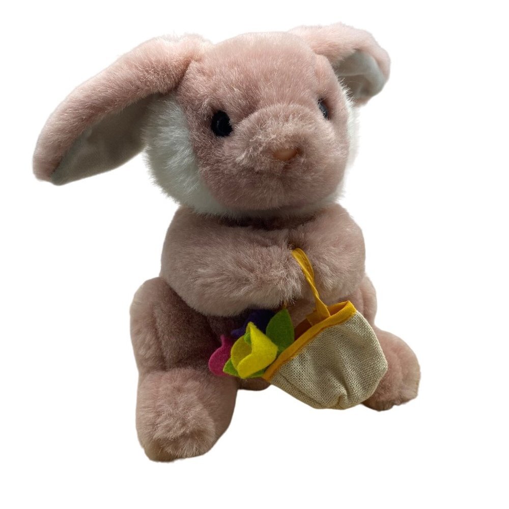 Vintage 1990 Fordlet Bunny Rabbit Plush‎ Stuffed Animal Easter 10" Tall Flower